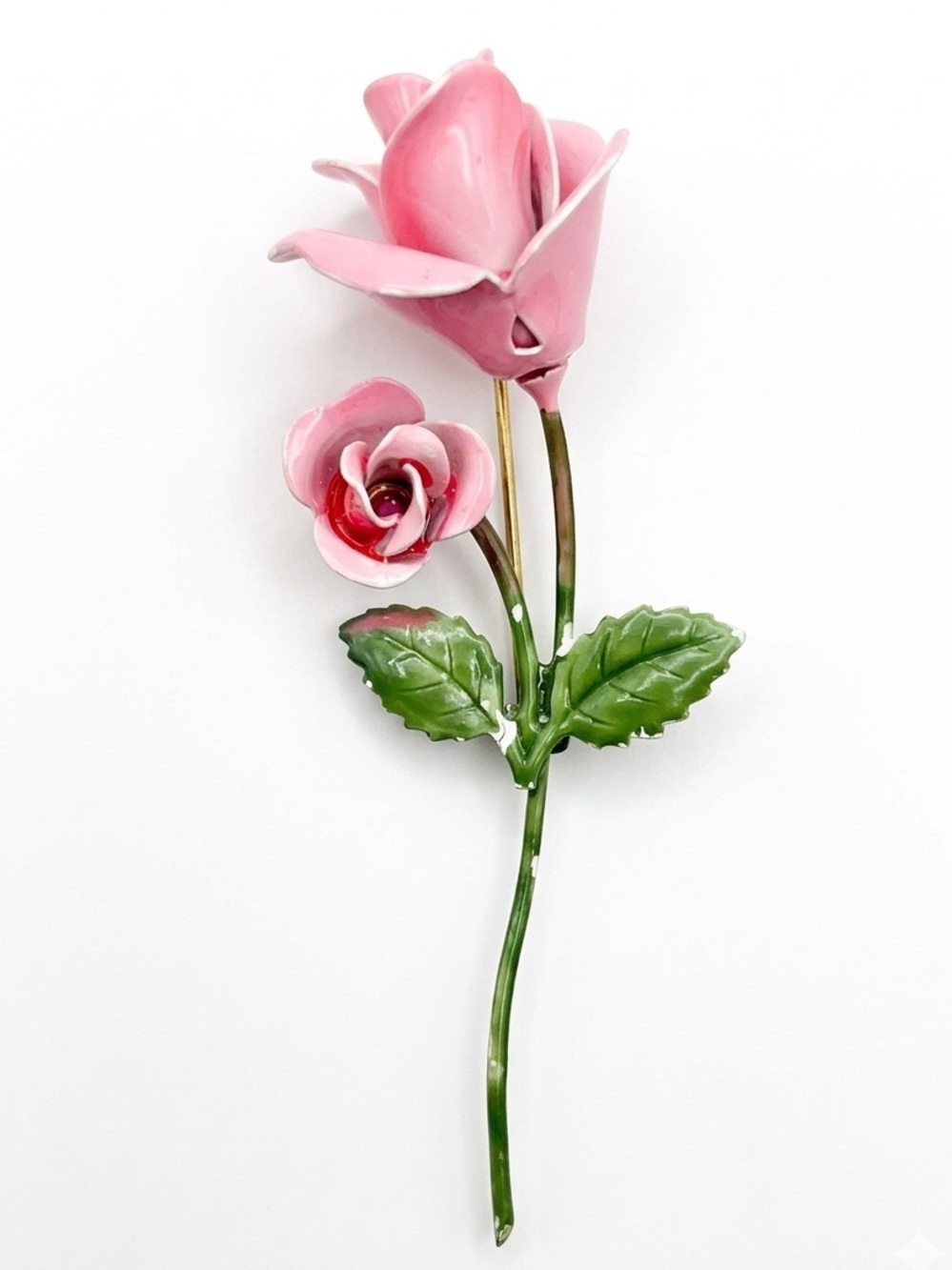 Vintage Metal Pink rose brooch